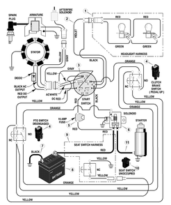 Electrical System Diagram and Parts List for 425619X24A 2003 Briggs and Stratton Lawn Tractor